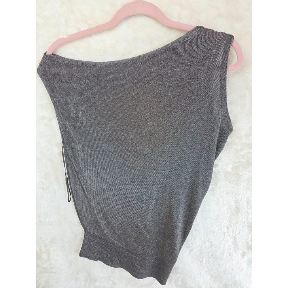 Reiss Brigette Gunmetal Metallic One Shoulder‎ Knit Top Grey XS AO 55.6.164.40